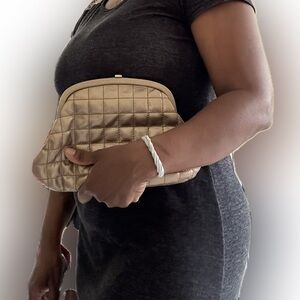 Quilted Leather Clutch w Snap Closure and chain strap Etienne Aigner Frame Purse